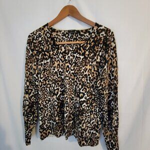 Women's Talbots XLp Merino Wool Sweater Leopard Print Petite
